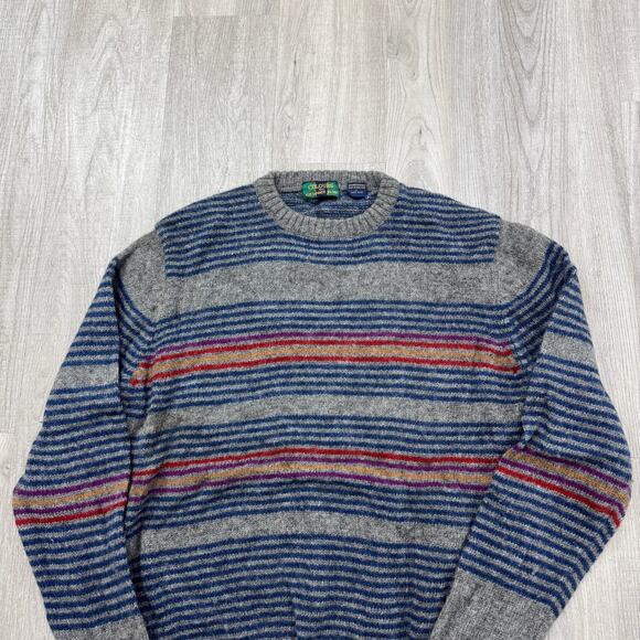 Vintage Colours Sweater Men's Large Geometric Striped 90s 100% Shetland Wool - Picture 2 of 7